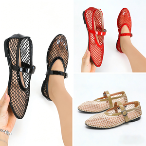 Scarpe da Balletto Estive Multicolore da Donna con Lacci Regolabili, Stile Mary Jane in Tessuto a Rete, Comode e Traspiranti - Product Image 1
