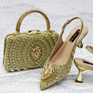 Herbst Schuhe und Taschen <span class=keywords><strong>Set</strong></span> für Damen Spitze High Heels Quadratische Handtasche Damen Mini-Taschen Vollbesetzt mit Diamanten Blumen-Schuhe auf Lager - Product Image 5