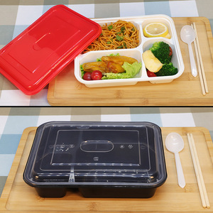 Borui Three Compartment <b>Lunch</b> <b>Box</b> <b>Plastic</b> Lid Microwave Safe Food Grade Disposable Rectangle Container For Meal Prep - Product Image 1