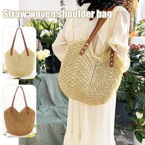 Summer Casual Vintage <strong>Straw</strong> Tote <strong>Bag</strong> with Zipper Closure and Chains Large Capacity Woven Shoulder Handbag for <strong>Beach</strong> &amp; Travel - Product Image 5