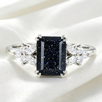 Bague de fiançailles en argent sterling 925 avec pierre de sable bleue taille émeraude, bijoux en argent de boutique avec pierres précieuses