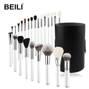 BEILI Hight quality bianco 24pc make up pennelli personalizzati private label di capra polvere fondotinta set di pennelli cosmetici trucco