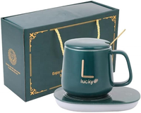 400ml Tasse à café en céramique intelligente avec cuillère Coffret cadeau Ensembles Tasses de voyage USB Coaster Warmer Pad Plaque chauffante à température constante