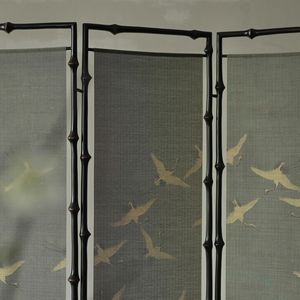 Classical Bamboo Crane Design Folding <b>Screen</b> Embroidered Silk Panel Room Divider Chinese Style <b>Partition</b> For Tea Room - Product Image 3