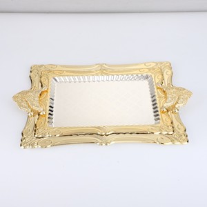 Đôi màu khắc kim loại trái cây khay tròn bên hình chữ nhật phục vụ khay với thiết kế sắt thanh lịch - Product Image 1