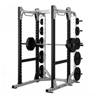 Rack de musculation commercial robuste avec rangement pour plaques, idéal pour l'entraînement en force en salle de sport