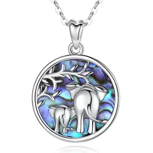 925 sterling silver Animal good luck family elephant charm pendant necklace