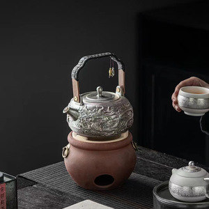 Théière chinoise en argent doré avec dragon sculpté à la main, grande capacité, pour préparer du thé et faire bouillir de l'eau, résistante à la chaleur - Product Image 5