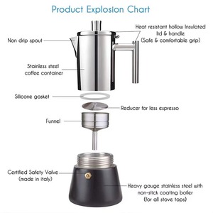 Vente en gros de <span class=keywords><strong>cafetière</strong></span> à expresso en acier inoxydable <span class=keywords><strong>6</strong></span> <span class=keywords><strong>tasses</strong></span>, <span class=keywords><strong>cafetière</strong></span> moka en acier inoxydable 304 pour cappuccino latte - Product Image 3