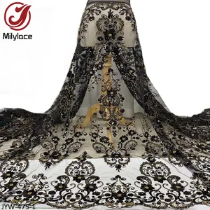 New Arrival Gold Black Women Party Luxury Embroidery Beaded French Tulle Sequin Lace Fabric