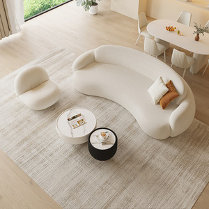 Yazhi thiết kế mới mặt trăng cong <span class=keywords><strong>SOFA</strong></span> PHÒNG KHÁCH đồ nội thất nhà thoải mái phòng khách hiện đại Trắng Cừu len vải <span class=keywords><strong>sofa</strong></span> - Product Image 1