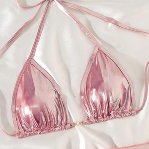 Traje de Baño Bikini Personalizado con Estampado de Puntos Triangulares, Talla Grande, Halter, Push-Up, Conjunto de Bikini para Mujer - Product Image 3