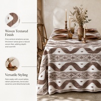 Nappe Ikat marron et blanc, motif géométrique en losanges et zigzags, style bohème, pour la décoration de la salle à manger et de la maison