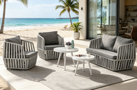 4-teiliges Outdoor-Gartenmöbel-Set mit Rattan-Sofa und Sesseln, Terrassen-Gesprächsgruppe