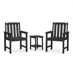 Set di 2 Sedie da Giardino in HDPE Nero, Arredamento da Esterno, Design Moderno e Durevole con Gambe Affusolate - Product Image 1