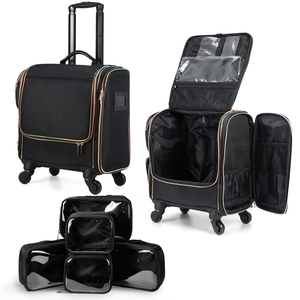 Rolling <b>Makeup</b> Train <b>Case</b> Professional <b>Makeup</b> <b>Case</b> Travel Cosmetic Organizer Make Up Trolley Storage Bag with 5 Toiletry Bags - Product Image 1