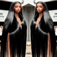 Pelucas de Encaje HD Rectas de 50 Pulgadas Sin Pegamento, Peluca de Encaje Completo, Cabello Natural Ondulado Profundo con Cabello de Bebé, Peluca de Cabello Humano Virgen para Mujeres Negras