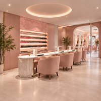 Moderner, stilvoller, maßgefertigter Salon-Nagel-Präsentationsständer mit LED-Beleuchtung, umweltfreundlich, robust, individuell gestaltetes Holz-Beauty-Display-Rack für Friseure