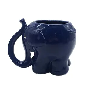 नवीनता प्यारा हाथी मग, डार्क ब्लू 3D हाथी हाथ चित्रित कॉफी मग, बड़े कॉफी मग सिरेमिक