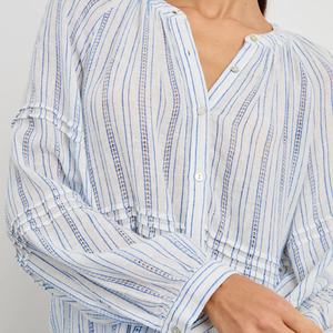 Blusa de Lino para Mujer, Nueva Moda, Color Sólido, Manga Larga, Holgada, Camisa de Playa, Blusa de Vacaciones, Camisa de Lino a Rayas - Product Image 3