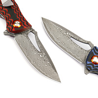Couteau de poche pliant en acier Damas personnalisé en usine, ensemble de couteaux de survie pour la chasse en plein air avec manche G10
