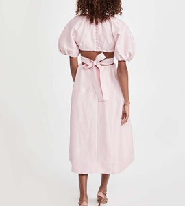 Abiti <span class=keywords><strong>da</strong></span> festa all'ingrosso los angeles mimosa ritaglio midi dress tie belt esagerato puff maniche rosa di moda abiti per lad - Product Image 2