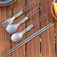 Ensemble de couverts pliables en titane pur pour le camping en plein air, cuillère, fourchette, baguettes portables en titane, vaisselle