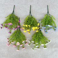 Bouquet de 5 branches de marguerites aquatiques artificielles, décoration florale verte, ornement végétal pour la maison, accessoire de photographie, fleurs de mariage