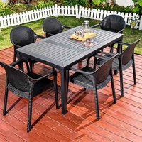 Table moderne en plastique imitation bois, imperméable, pour l'extérieur, avec structure métallique, pour patio, jardin, villa, B&B, mobilier d'extérieur