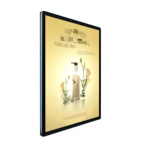 Kotak Lampu LED LED Magnetis Pemasangan Dinding Papan Display Aluminium Hitam Pemegang Poster Snap Backlit Kustom