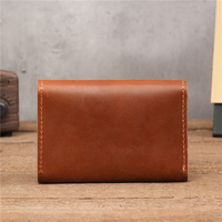 Dompet kulit asli pria, dompet kulit ramping, penutup jepret, kulit kuda gila, dompet koin