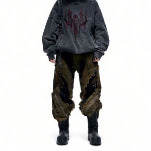 Sweat à capuche ample personnalisé en coton lourd lavé et brodé, motif rayé, style cyberpunk, pour homme, idéal pour l'hiver - Product Image 2