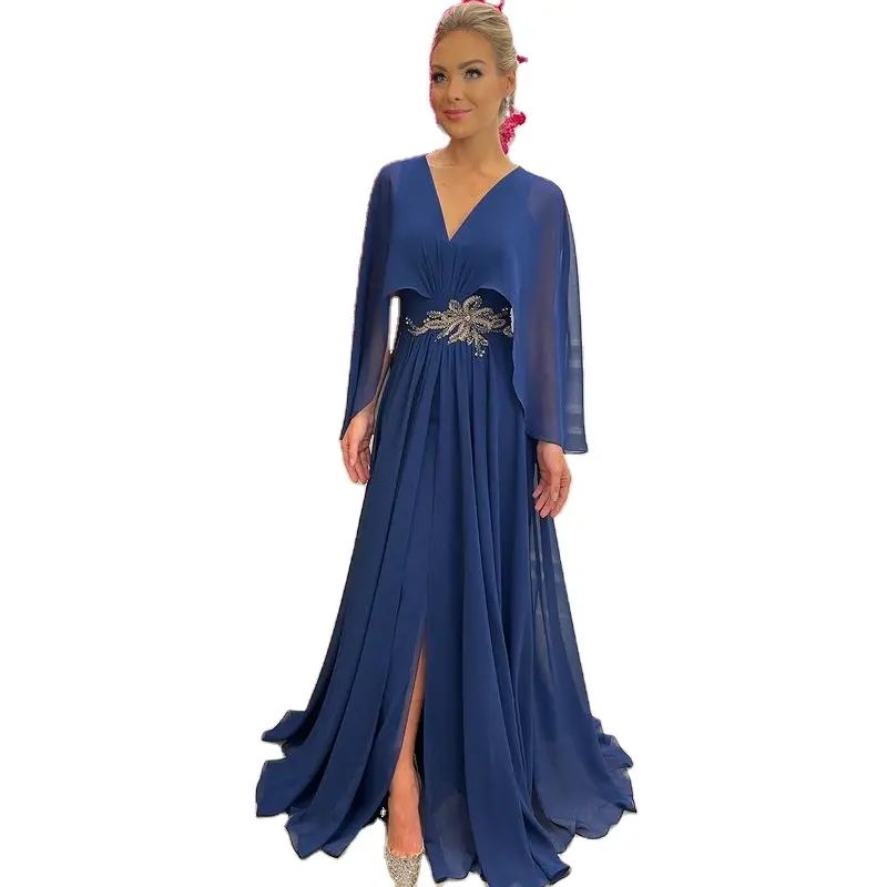 68w Hot-selling 2021 New Formal Dress Ladies V-neck Slim Slit Long Formal Dress Evening Party Wedding