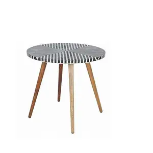 wood & Bone Inlay Bed Side Table Design Stool in Bone Inlay Side Table from India for Living Room Furniture for sale