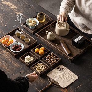Ensemble de plateaux de service en bois de paulownia style chinois, 11 pièces, pour thé, en-cas, salon, multi-usages - Product Image 1