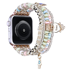 Pulsera de cuentas hecha a mano para <span class=keywords><strong>Apple</strong></span> <span class=keywords><strong>Watch</strong></span>, correa de 49mm, 46mm, 45mm, 44mm, 42mm, 41mm, <span class=keywords><strong>40mm</strong></span>, 38mm, correa de joyería de cristal y perlas para mujer - Product Image 2