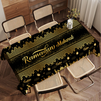 Nappes Ramadan Mubarak, décorations de table pour fête Eid Mubarak, fournitures de fête Ramadan Kareem, nappe rectangulaire noire et dorée