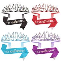 Couronne d'anniversaire scintillante pour femme avec accessoires de cheveux colorés en diamant numérique et sangle d'épaule