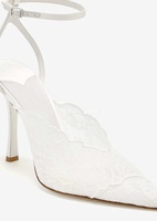 Escarpins de mariage sexy en dentelle blanche, talons aiguilles de 100 mm, en cuir véritable, sandales à lanières avec bride cheville, scintillantes, pour bal de promo, couleur ivoire