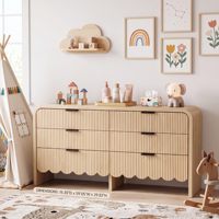 Commode de chambre à coucher festonnée de 59 pouces, commode large avec 6 tiroirs cannelés, grande commode bohème pour chambre à coucher, garçons et filles
