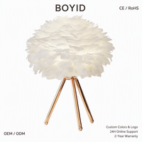 Lampe de table en plumes de style nordique de luxe Boyid, design moderne, LED à intensité variable, corps en fer, durée de vie de 50 000 heures, lumière douce et chaude, bureaux, études