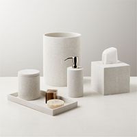 Ensemble de salle de bain de luxe en polyrésine beige haut de gamme, sept pièces, pour hôtel
