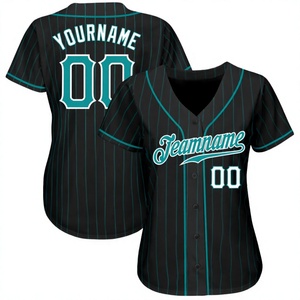 Camiseta de Béisbol Personalizada Unisex Negra y Verde Azulado, Cuello en V, Manga Corta, Cintura Elástica, Absorbe la Humedad, 320g, Ajustada, de Poliéster - Product Image 1