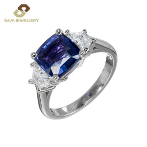 Argento solitario 925 Sterling 3 pietra Asscher taglio grande anello di zaffiro blu anello di fidanzamento per gli uomini - Product Image 2
