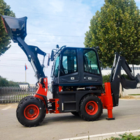 Backhoe Loader Multiguna Euro 5 CE EPA Penggerak 4 Roda Mesin Teknik Backhoe Loader Kompak Beroda