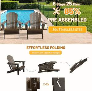 Kursi Adirondack Modern Set 2 Kursi Lipat HDPE Tahan Lama untuk Luar Ruangan dengan Tempat Gelas untuk Halaman, Teras & Perapian - Cokelat - Product Image 5