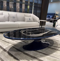 Table à thé ovale de luxe IDAO, design italien inspiré de Bugatti, style charpentier nostalgique, pour salon de villa