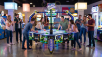 Machine d'arcade de hockey aérien multijoueur, jeu de hockey de table commercial à monnayeur avec éclairage LED interactif Funbear FBX-001