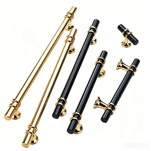 Modern <b>Black</b> And Gold Cabinet Handles Pulls Round Bar Door <b>Knobs</b> Drawer Hardware - Product Image 1