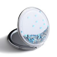 Pochette à bulles d'air liquide PU paillettes Bling Bling Logo personnalisé double face petit miroir de maquillage poche